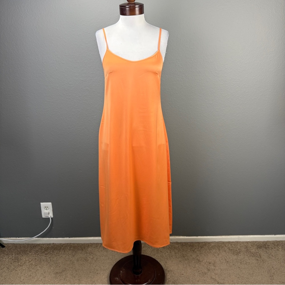 Achad NWT Orange Tangerine Satin Long Slip Dress Sz XS Spring Minimalist